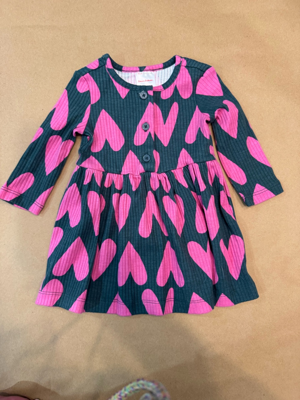 Dark green Hanna Andersson play dress with Hot Pink Heart Print